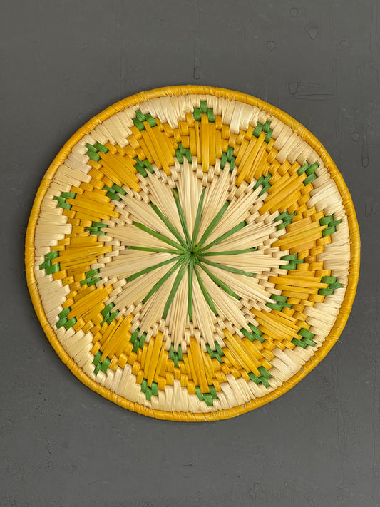 Moonj grass hand woven wall plate - yellow