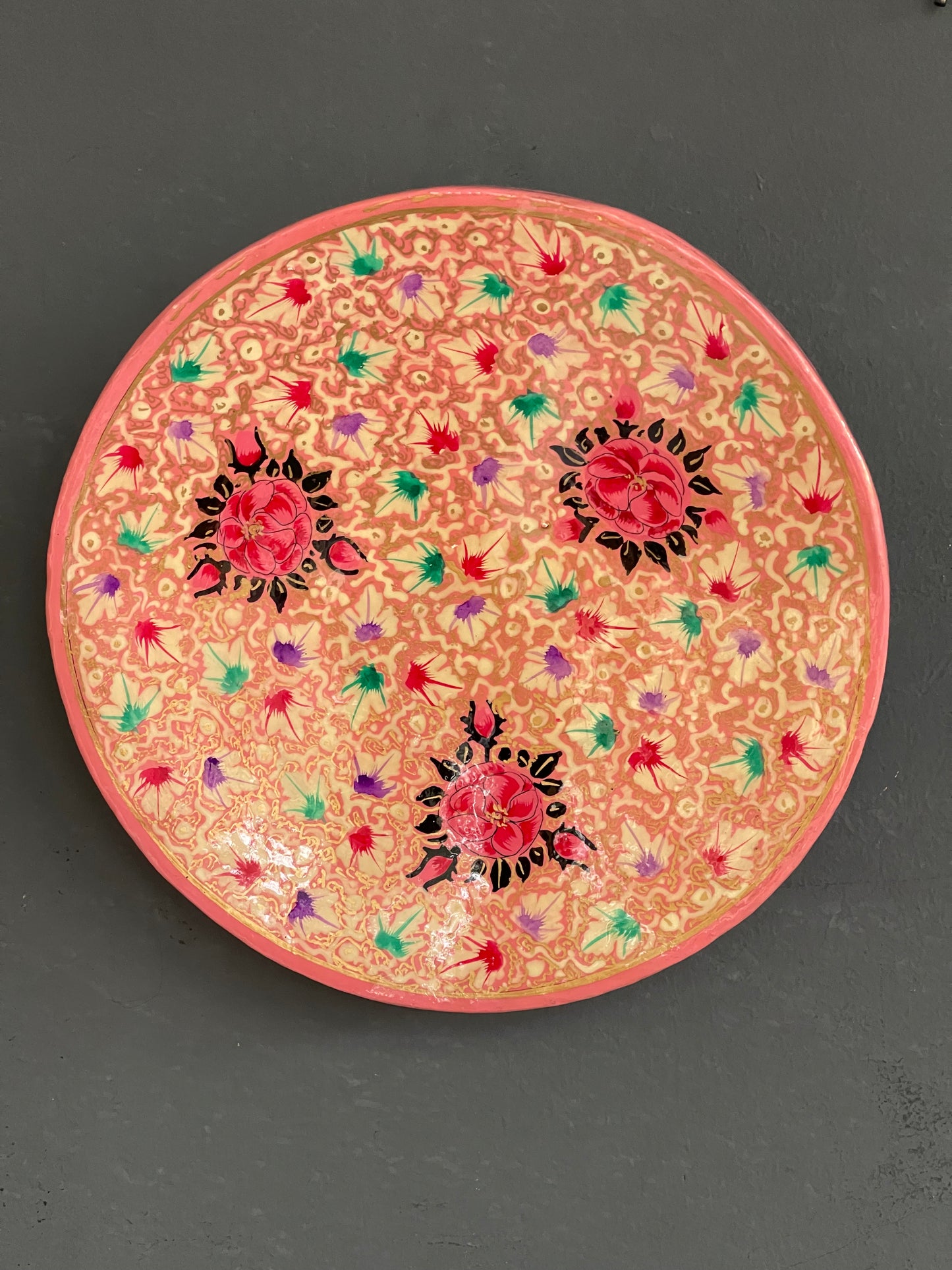 Papier mache hand painted wall plate - peach