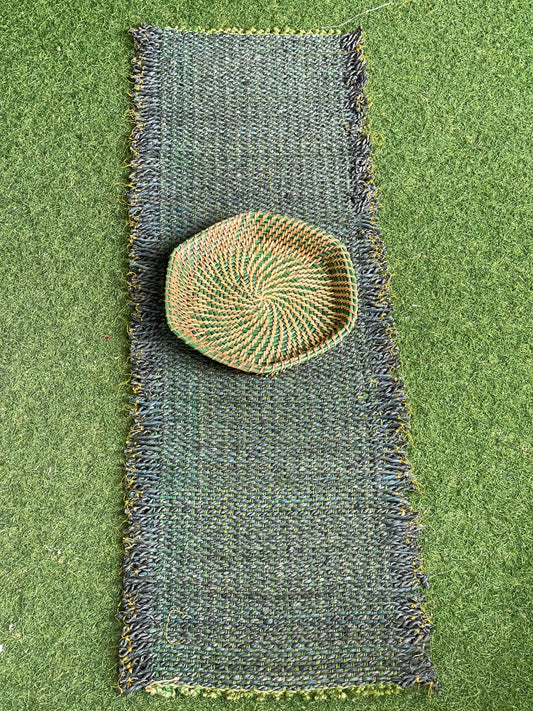 Green water hyacinth and jute hand made table runner