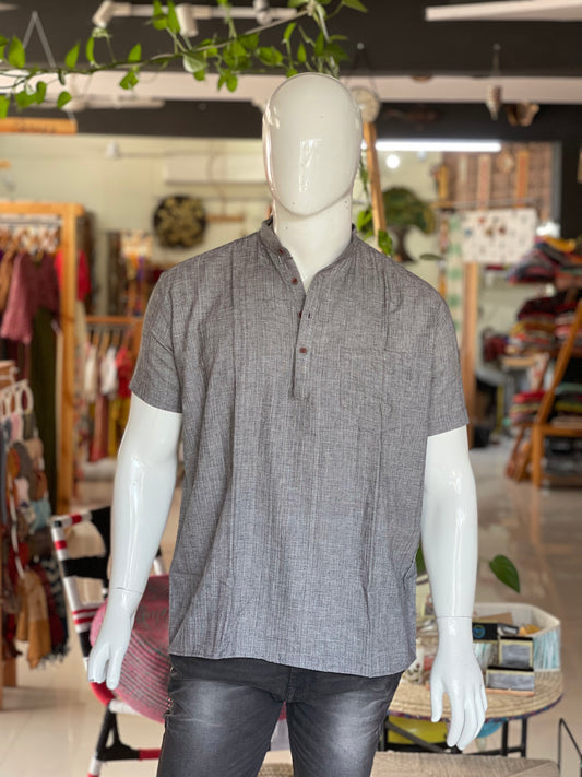 Grey cotton half sleeves short kurta