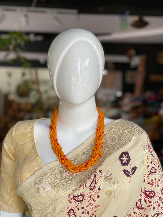 Orange beads braided handmade neckpiece