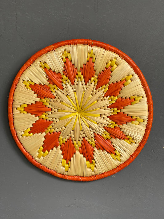 Moonj grass hand woven wall plate - orange