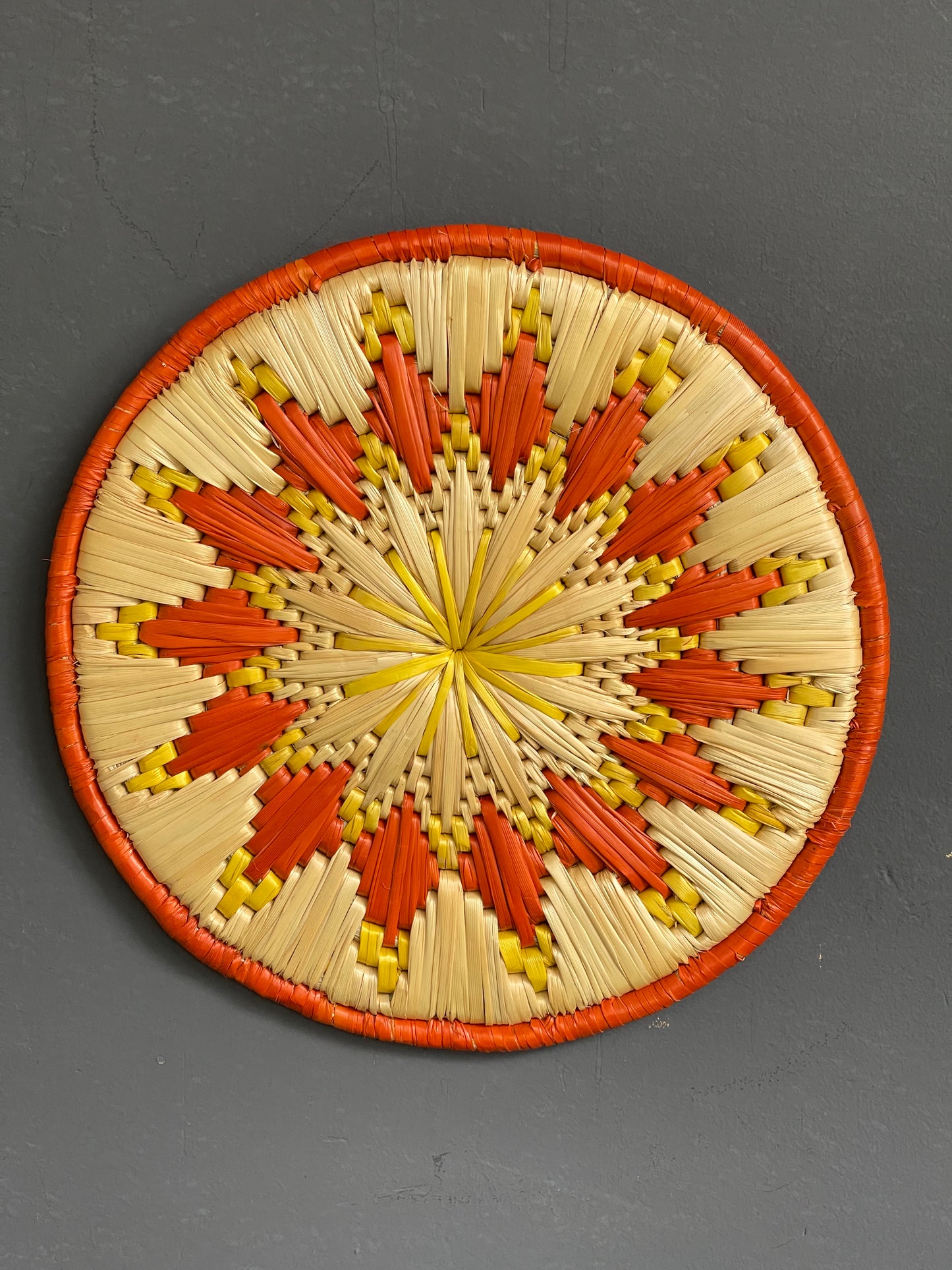 Moonj grass hand woven wall plate - orange