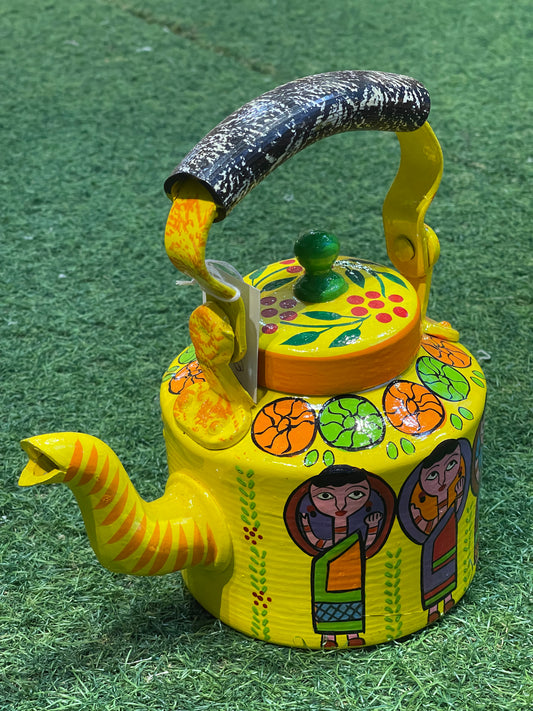 Yellow hand painted decorative kettle