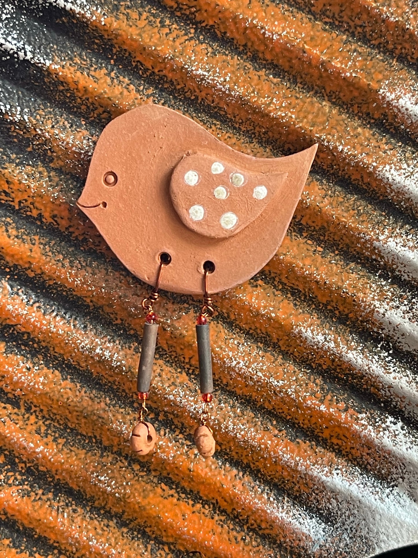 Terracotta bird magnet red beads