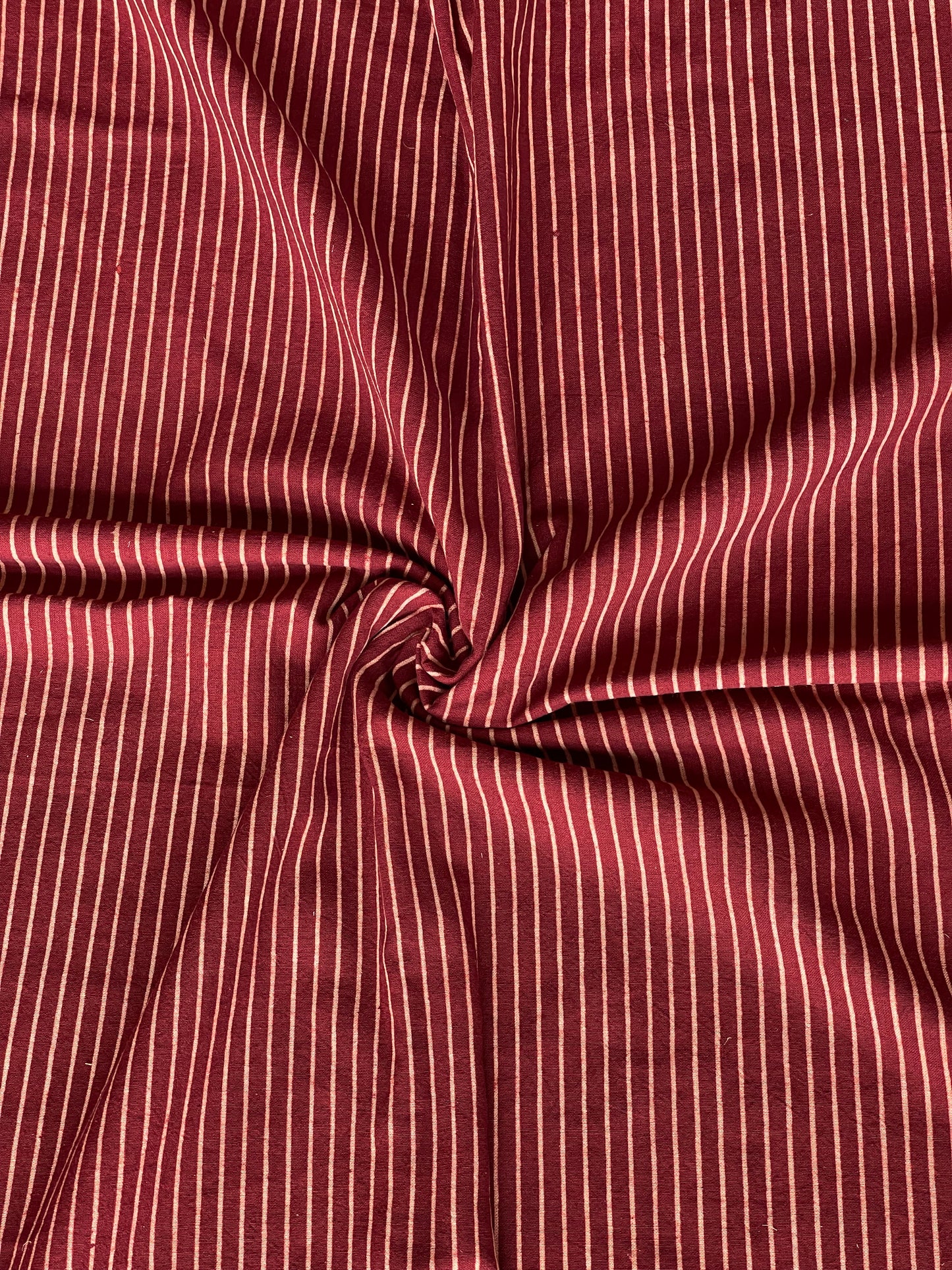 Maroon cotton hand block printed stripes fabric