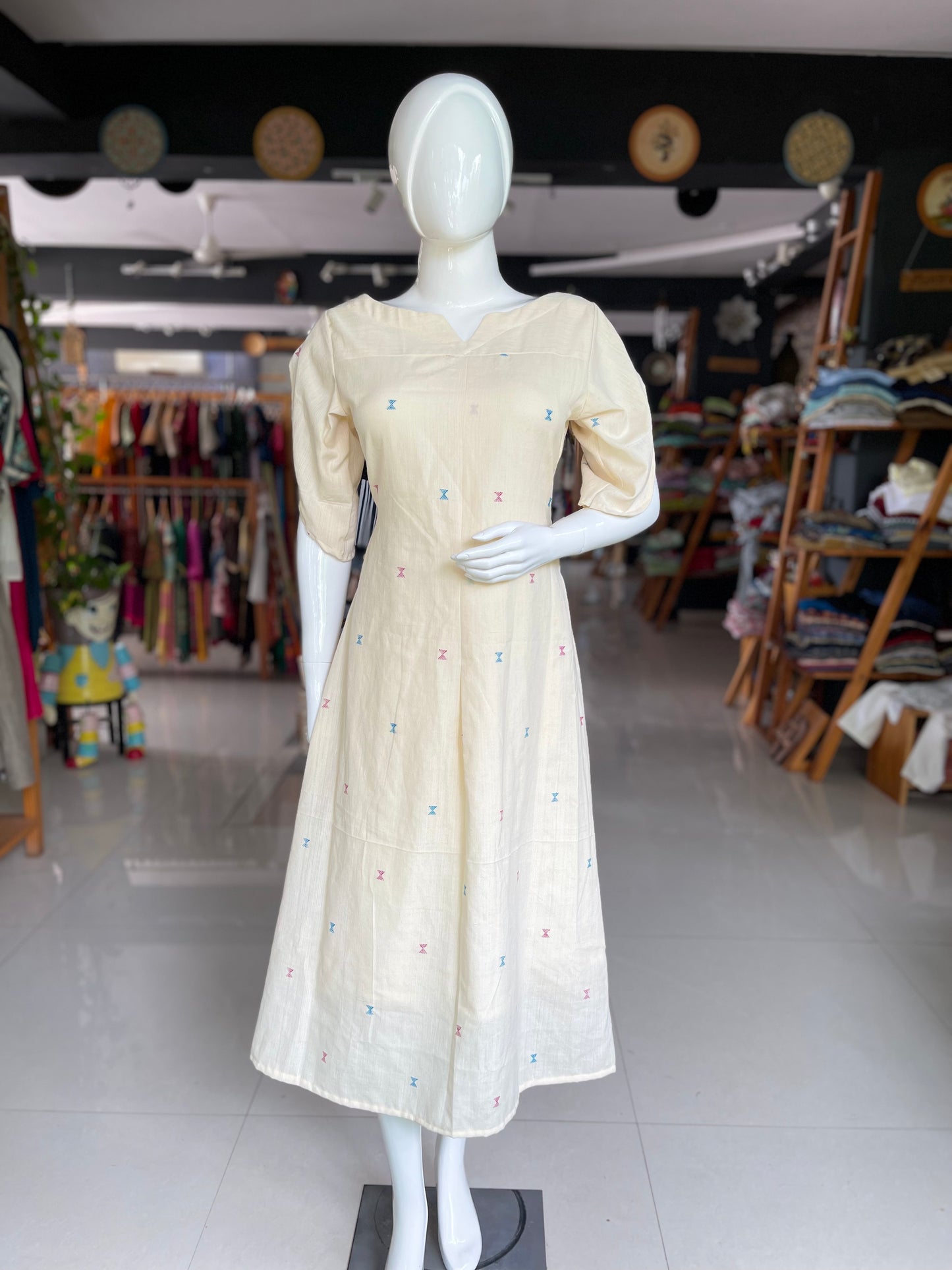 Off white extra weft weave Bhujodi handloom cotton dress