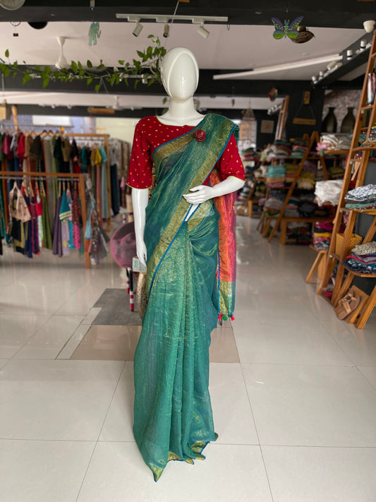 Green matka tissue jamdani saree