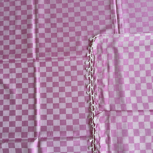 Staple cotton hand woven single blanket (pink)