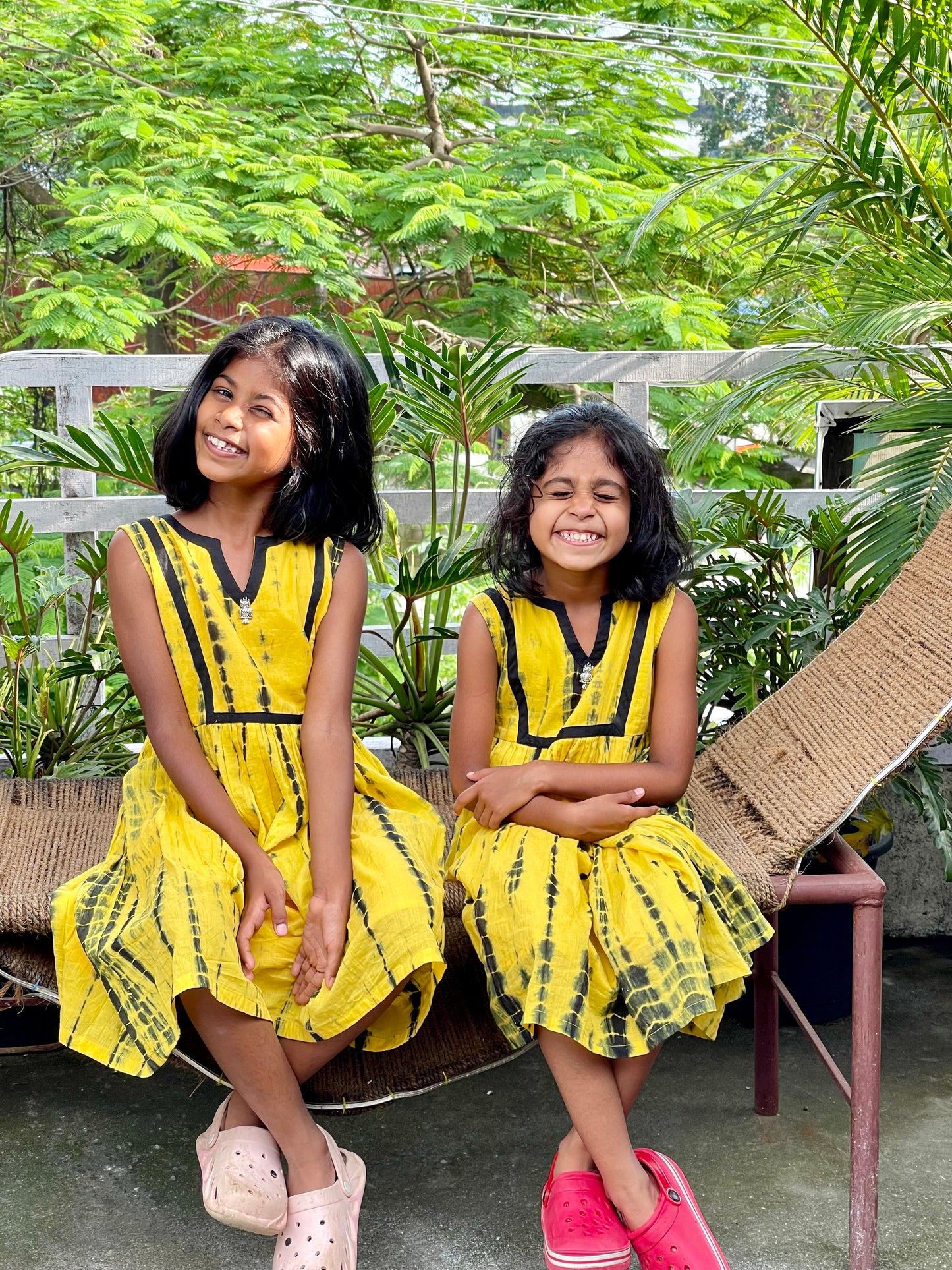 Yellow shibori dress for girls