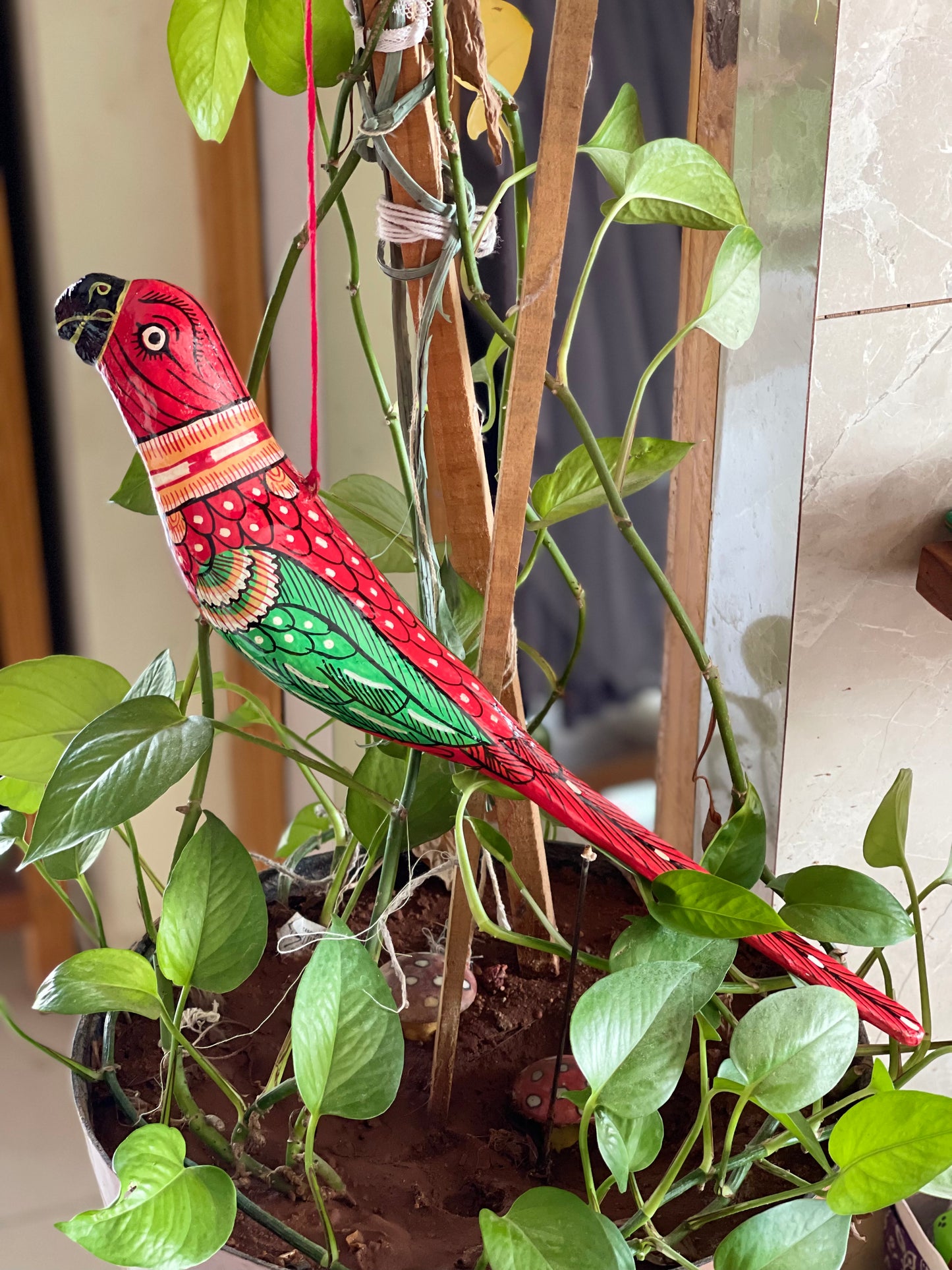 Colourful Papier mache patachitra hand painted bird hanging - big