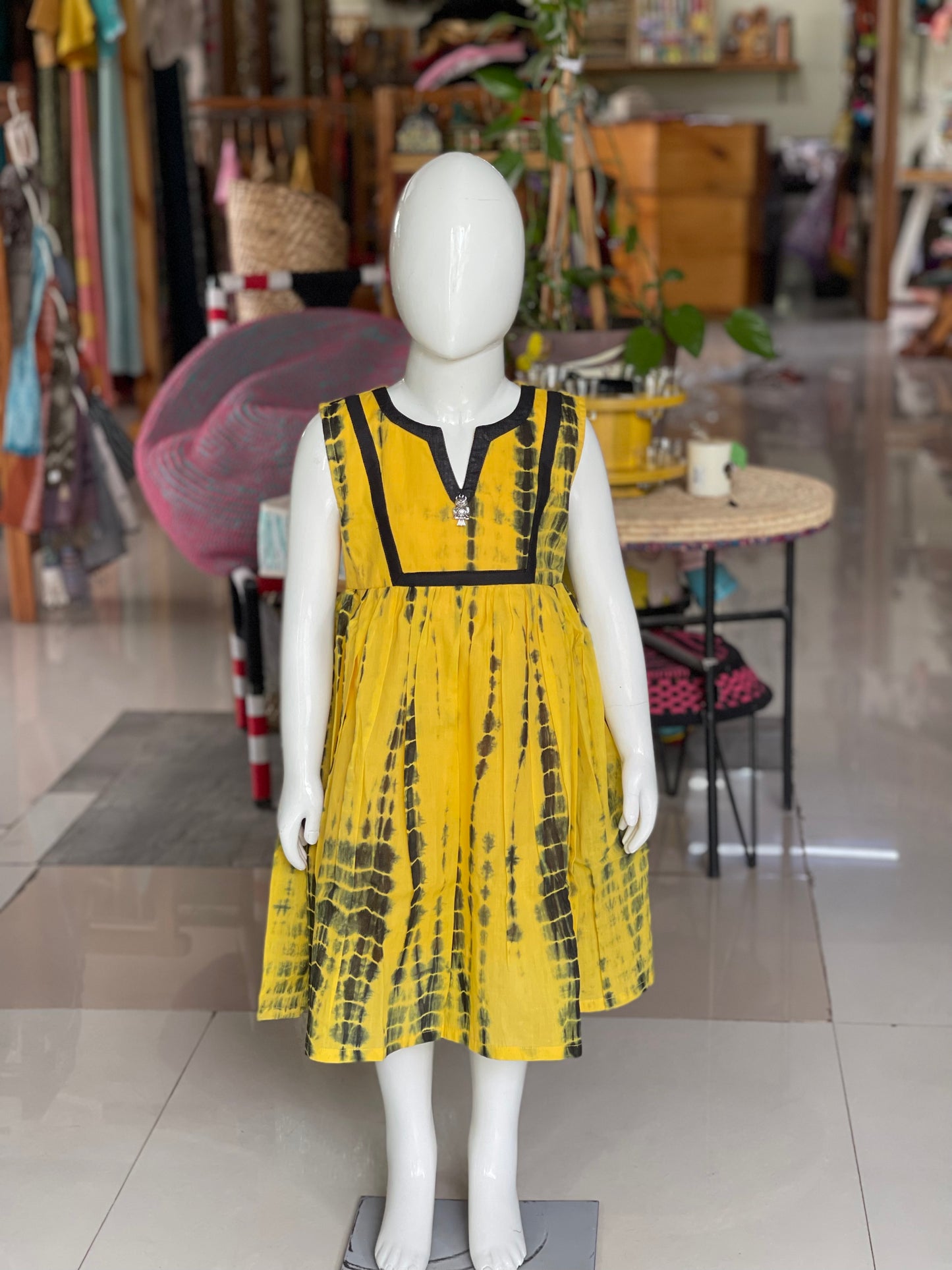 Yellow shibori dress for girls