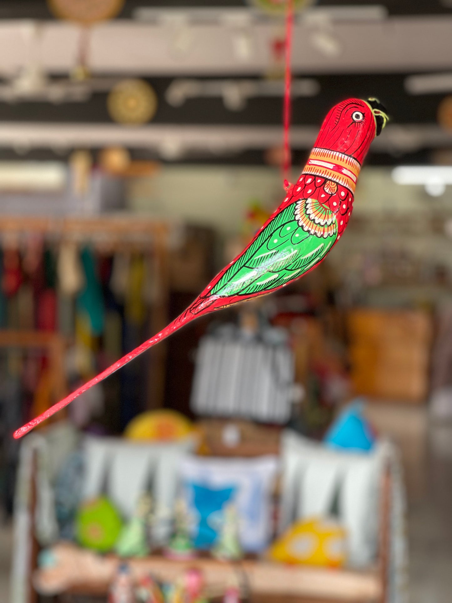 Colourful Papier mache patachitra hand painted bird hanging - big