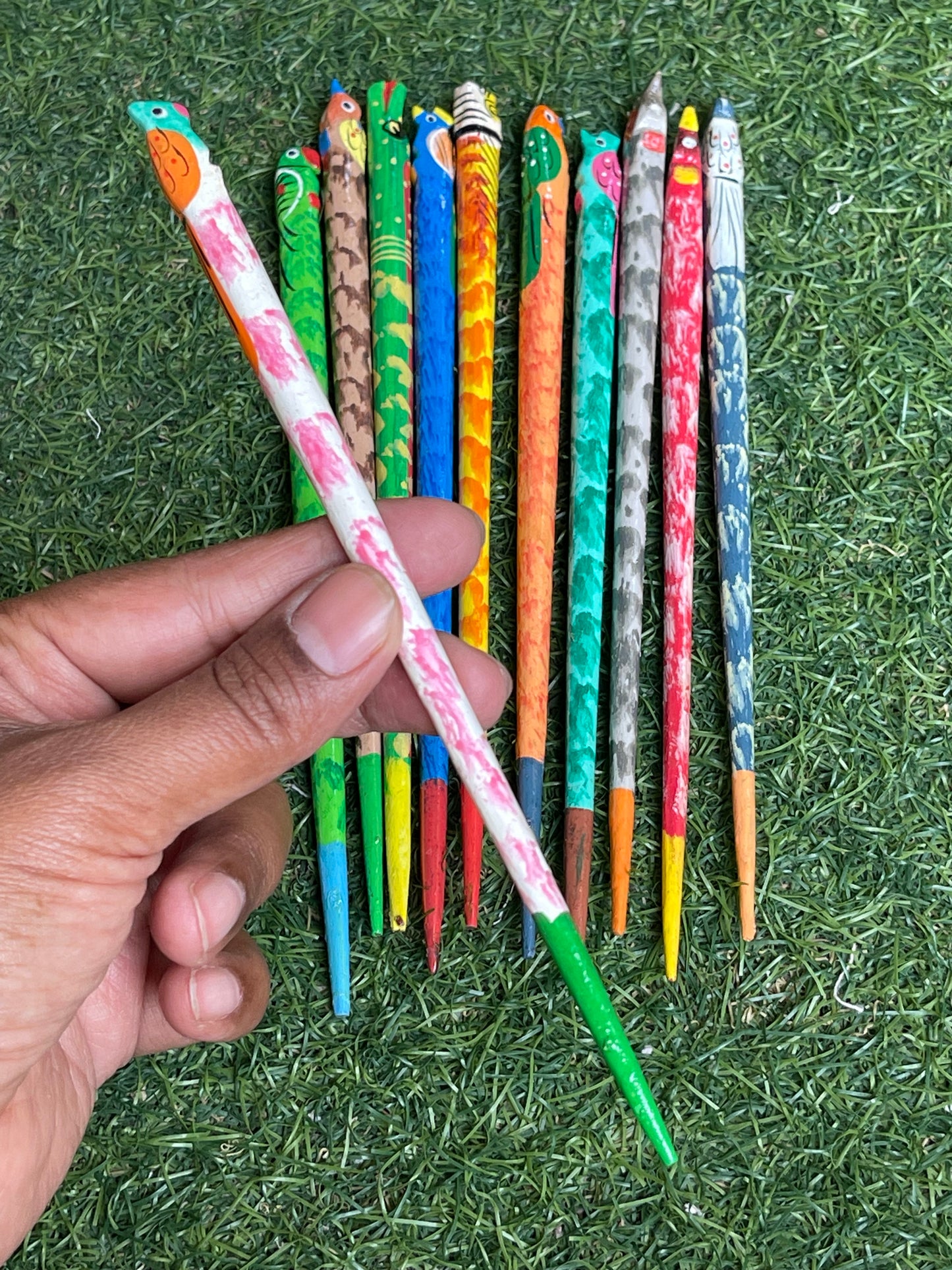 Colourful Hair bun pins - wooden Hand Painted