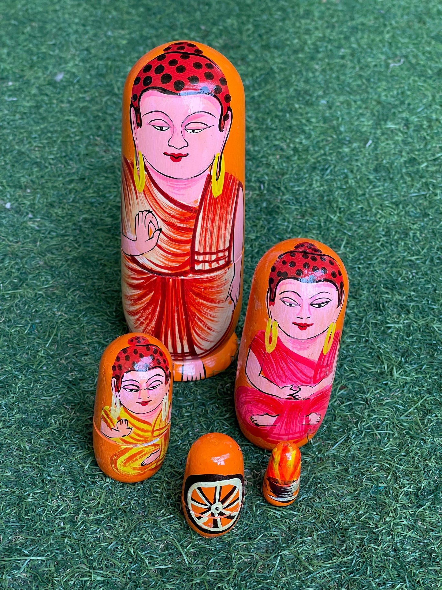 Budha nesting dolls 5 piece set - wooden hand painted