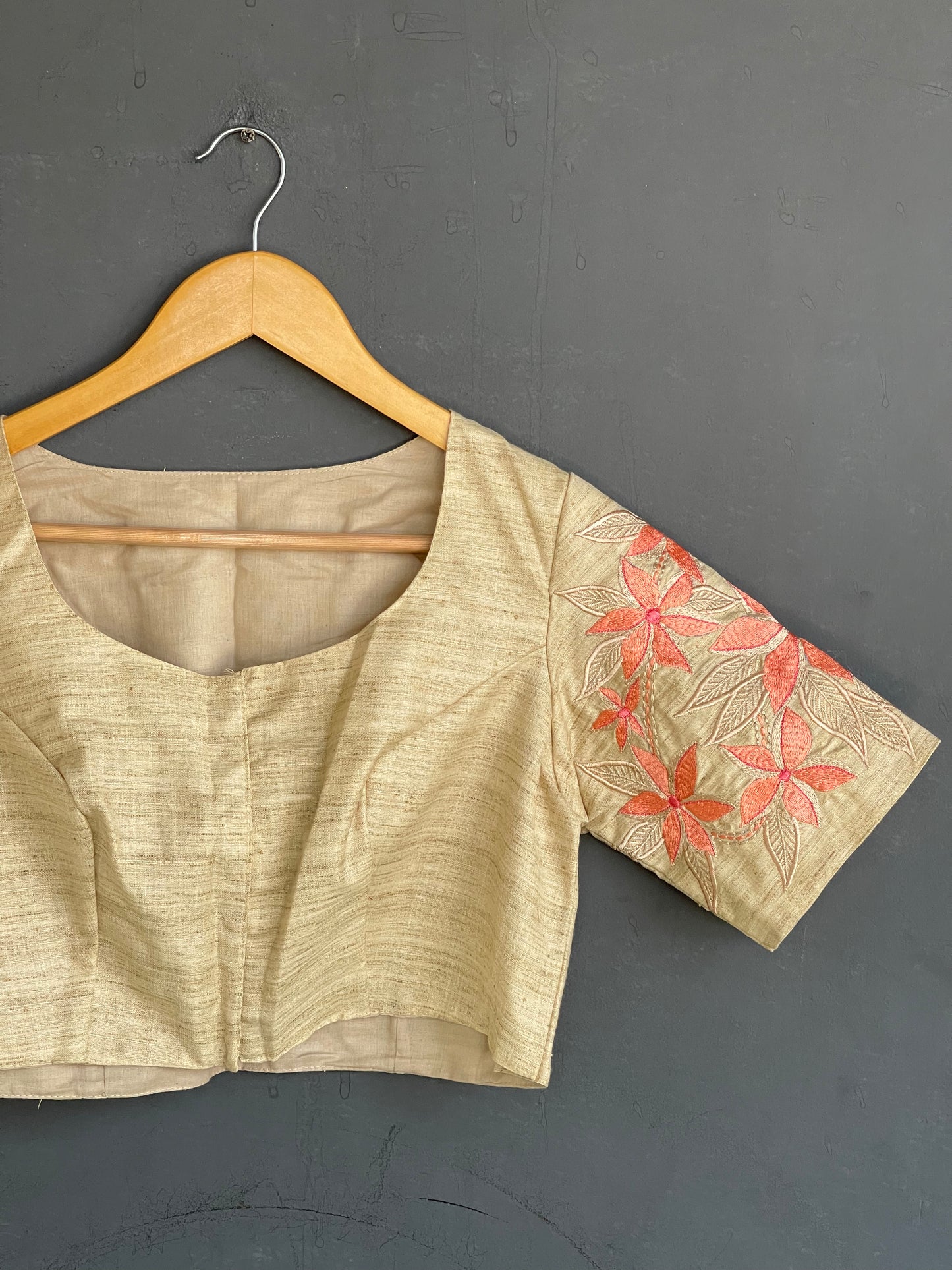 Beige shade Ghicha silk embroidered blouse