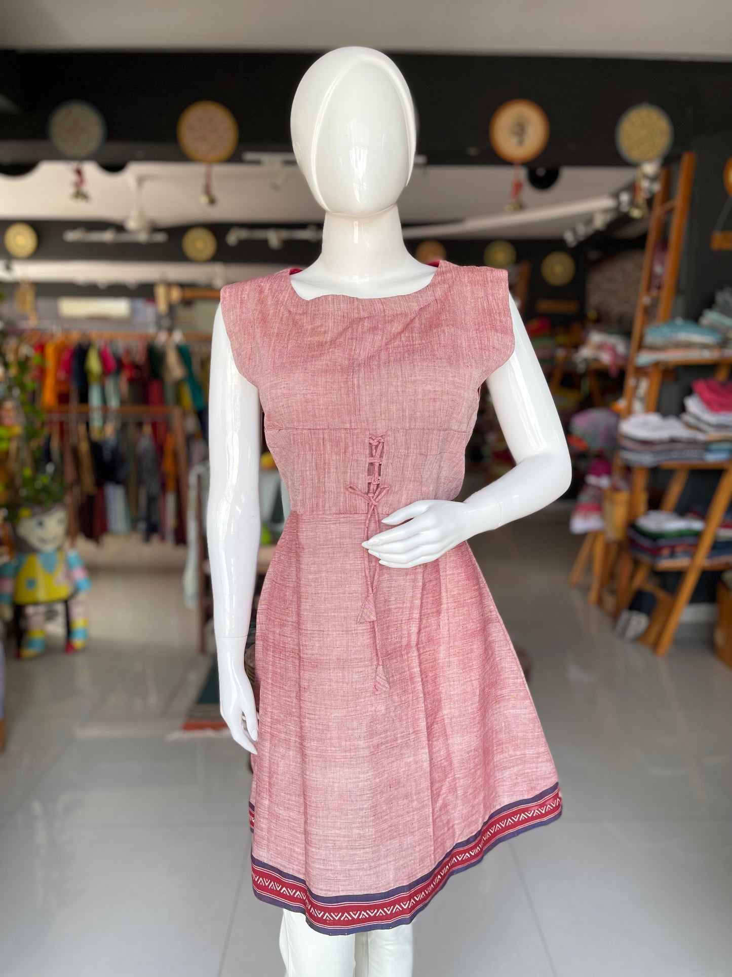 Onion pink natural dyed handloom Malkha cotton short dress