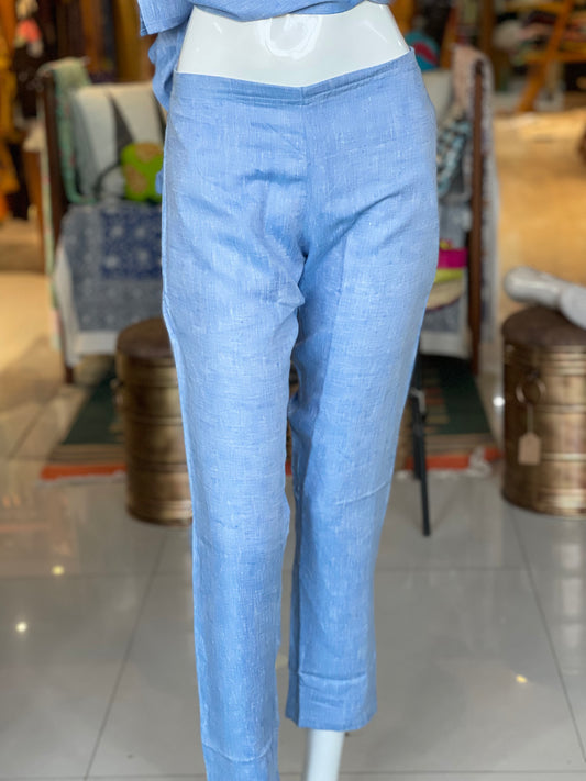 Blue natural hemp straight pants for women