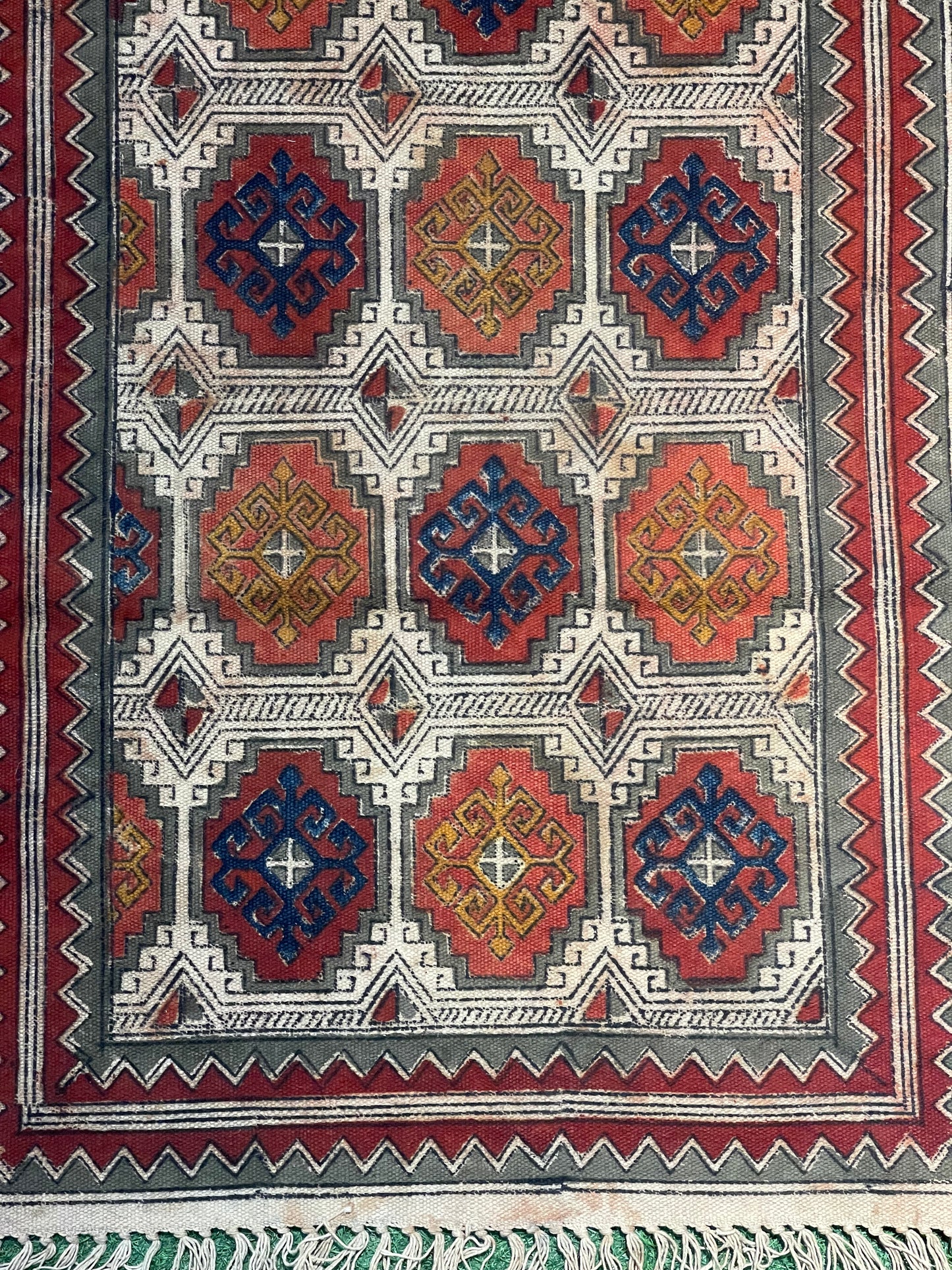 Geometric design cotton Kalamkari hand block printed runner carpet 2 x 5 ft
