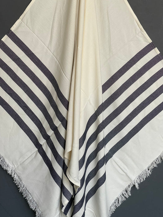 White Bamboo bath towel with grey stripes at ends
