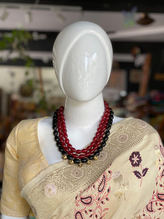 Black and red beads handmade neckpiece with ghungroo