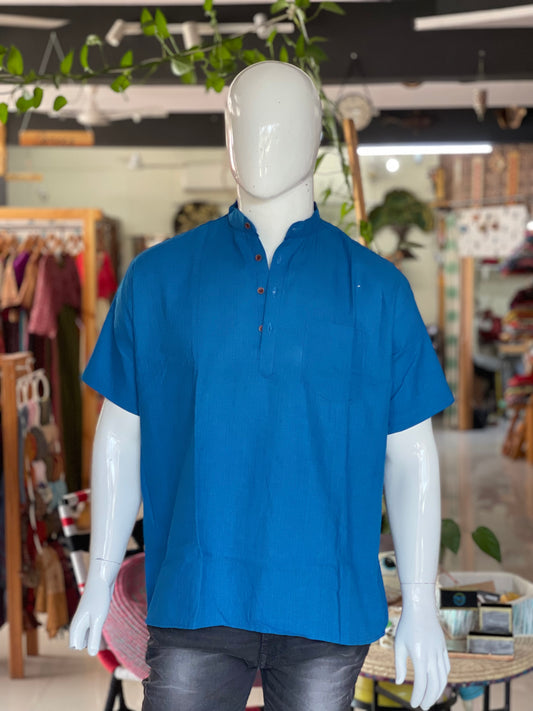 Blue cotton half sleeves short kurta