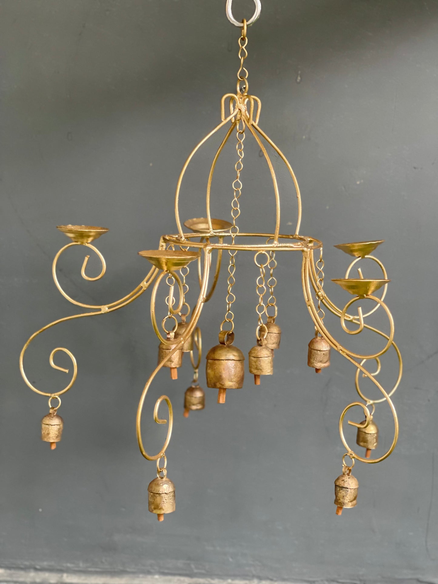 Hanging diya stand in copper bell craft