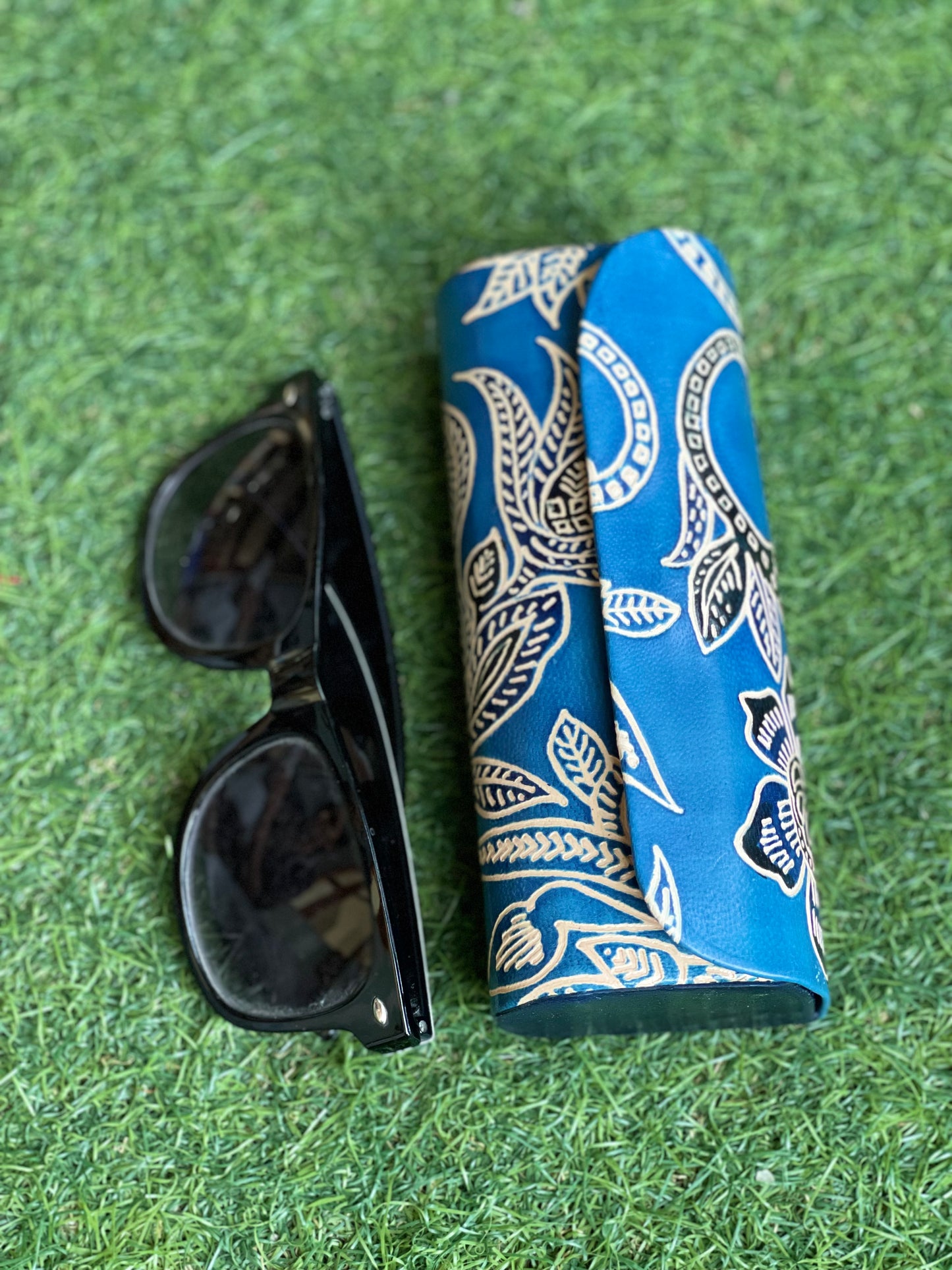Blue floral leather handcrafted Spectacles case
