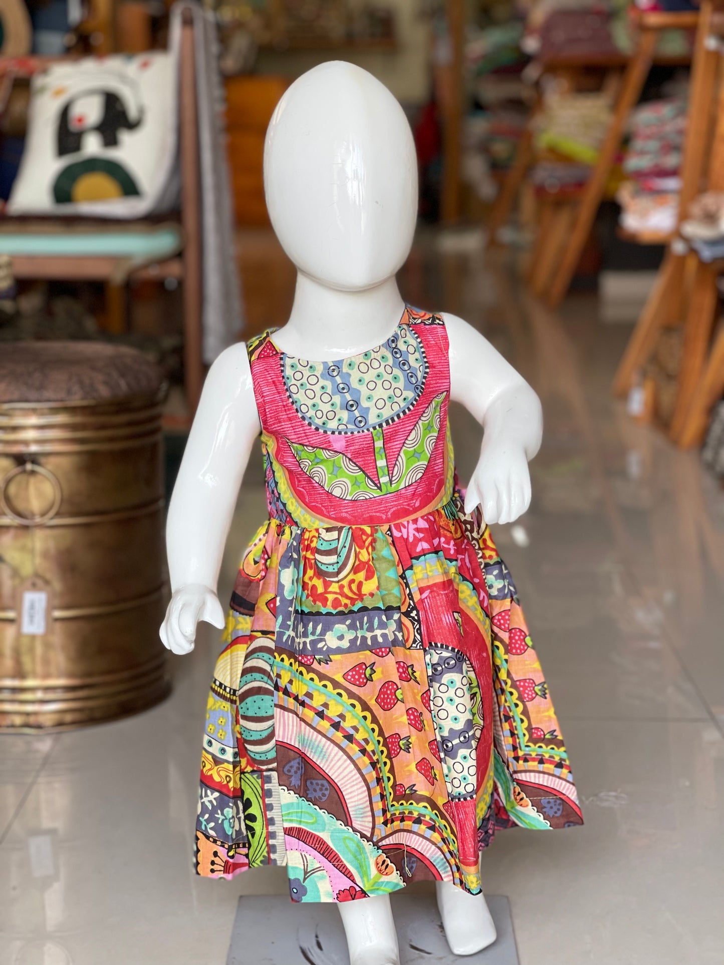 Colorful fruits printed sleeveless Cotton dress for girls