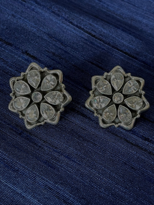 White stones sterling silver studs - flower