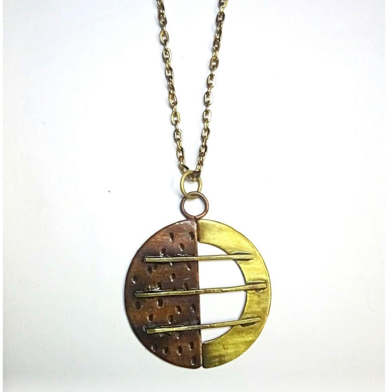 Copper and brass round pendant neckpiece