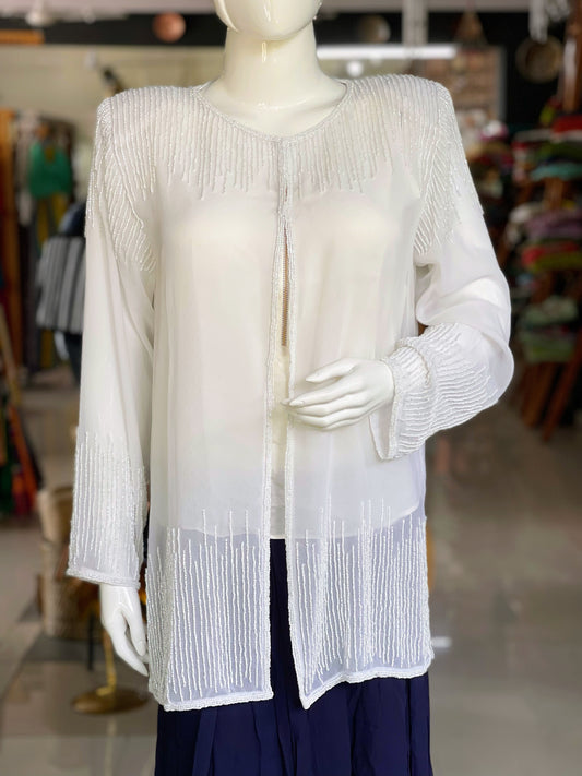 White Georgette jacket with beautiful white hand embroidery