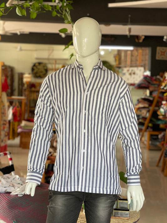 Handloom cotton full sleeves stripes shirt for men